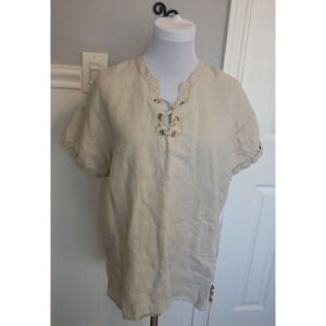 ELLEN TRACEY SHIRT 1/4 BRAID PULLOVER LINEN CREAM SOLID WOMEN S SIZE XL